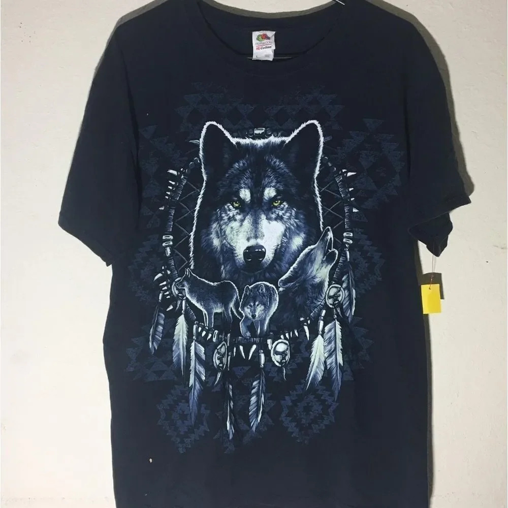Mens Fruit of the Loom Shirt Size Large Blue and Black Wolf